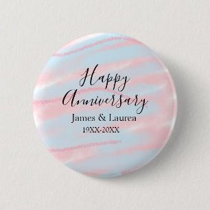 Happy anniversary wedding name date year pastel 6 cm round badge
