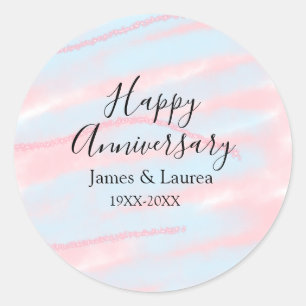 Happy anniversary wedding name date year pastel classic round sticker
