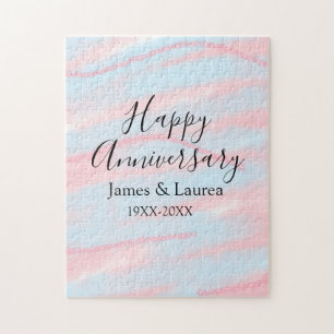 Happy anniversary wedding name date year pastel jigsaw puzzle