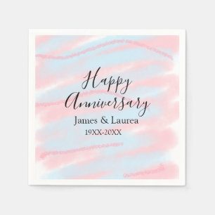 Happy anniversary wedding name date year pastel napkin