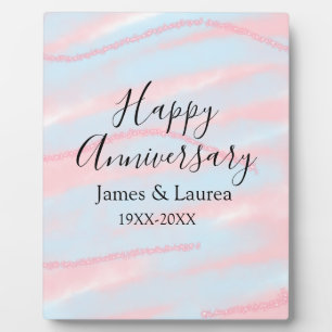 Happy anniversary wedding name date year pastel  plaque