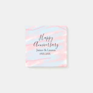 Happy anniversary wedding name date year pastel post-it notes