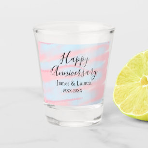 Happy anniversary wedding name date year pastel  shot glass