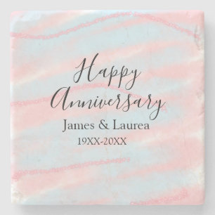 Happy anniversary wedding name date year pastel stone coaster