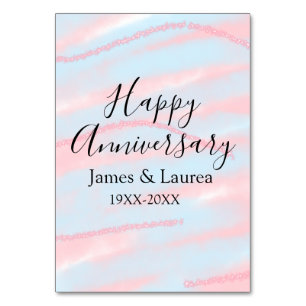 Happy anniversary wedding name date year pastel table number