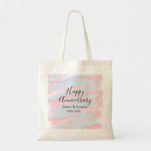 Happy anniversary wedding name date year pastel tote bag