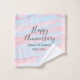 Happy anniversary wedding name date year pastel wash cloth