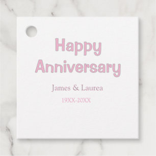 Happy anniversary wedding name date year pink grey favour tags