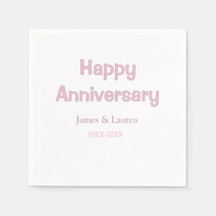 Happy anniversary wedding name date year pink grey napkin