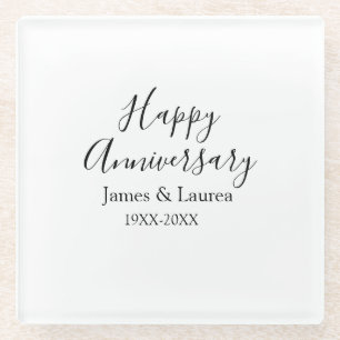 Happy anniversary wedding name date year simple mi glass coaster