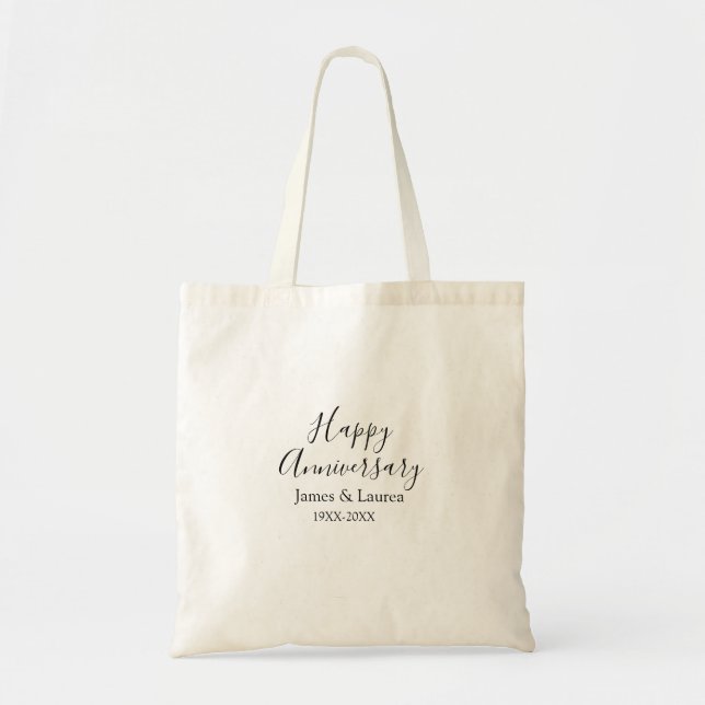 Happy anniversary wedding name date year simple mi tote bag (Front)