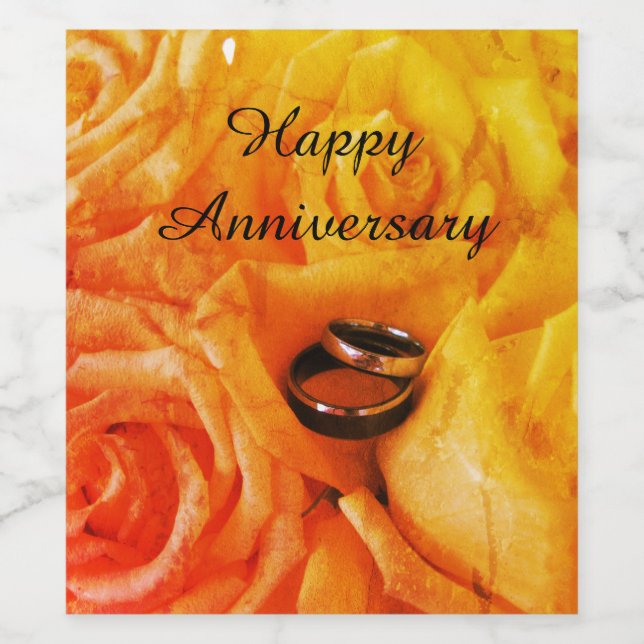 Happy Anniversary Wedding Rings Yellow Roses Wine Wine Label (Single Label)
