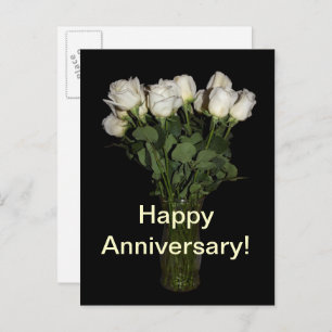 Happy Anniversary White Roses Floral Photography Postcard