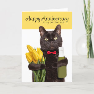 Happy Anniversary Wife Cute Cat With Flowers Holid Holiday Card