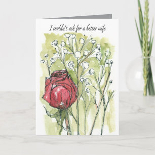 Happy Anniversary Wife Red Rose Baby's Breath Card