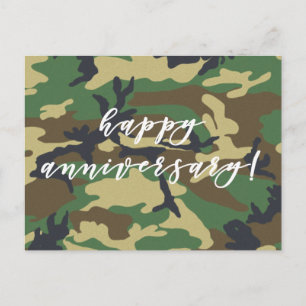 Happy Anniversary Woodland Militairy Camo Print Postcard