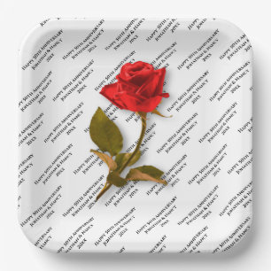 Happy Anniversary   Your text Pattern   Red Rose Paper Plate