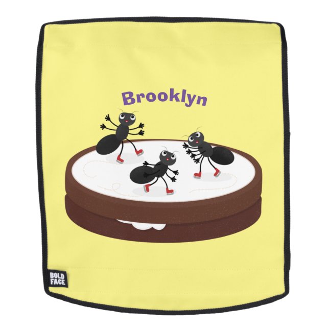 Happy ants ice skating on cookie cartoon backpack (Removable Face)