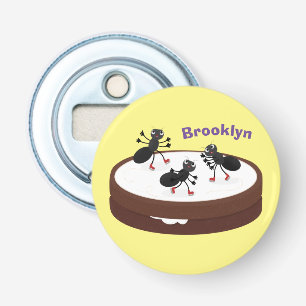Happy ants ice skating on cookie cartoon bottle opener