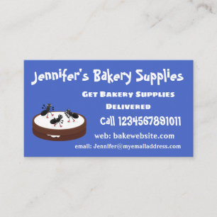 Happy ants ice skating on cookie cartoon business card