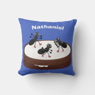 Happy ants ice skating on cookie cartoon cushion