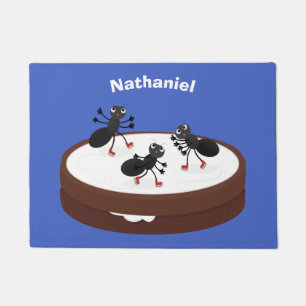Happy ants ice skating on cookie cartoon doormat