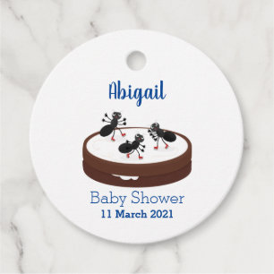 Happy ants ice skating on cookie cartoon favour tags