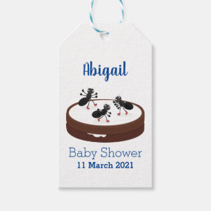Happy ants ice skating on cookie cartoon gift tags