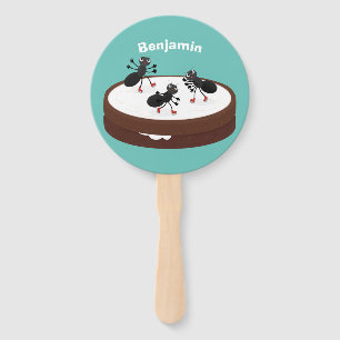 Happy ants ice skating on cookie cartoon hand fan