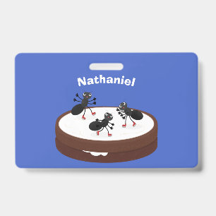 Happy ants ice skating on cookie cartoon ID badge