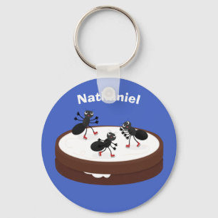 Happy ants ice skating on cookie cartoon key ring