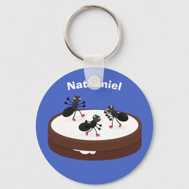Happy ants ice skating on cookie cartoon key ring (Front)