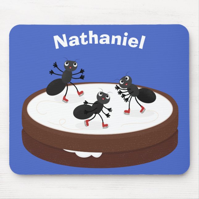 Happy ants ice skating on cookie cartoon mouse pad (Front)