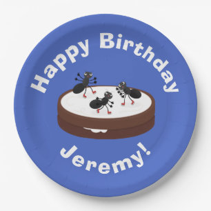 Happy ants ice skating on cookie cartoon paper plate