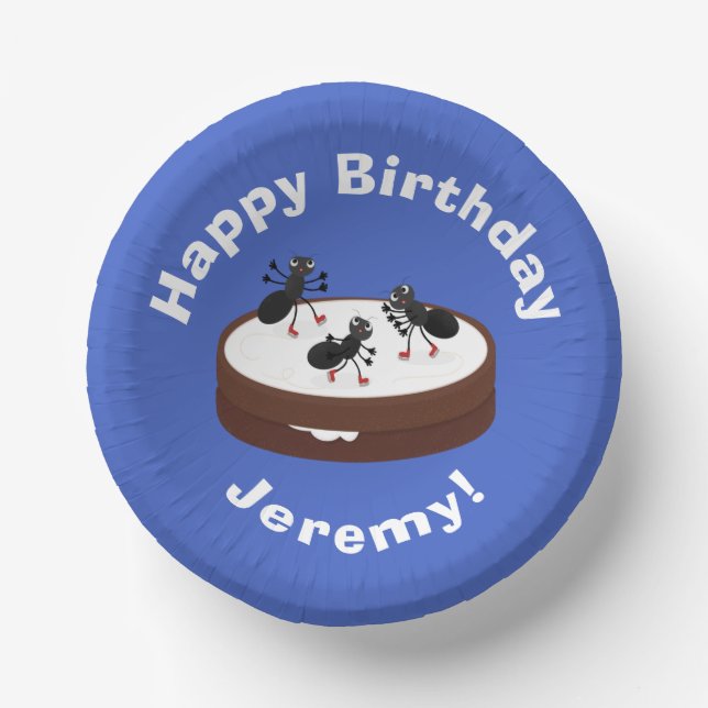 Happy ants ice skating on cookie cartoon paper plate (Front)