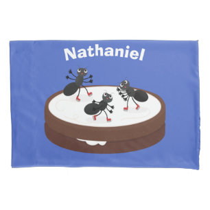 Happy ants ice skating on cookie cartoon pillowcase
