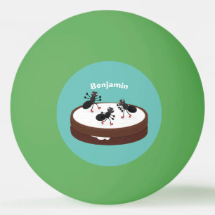 Happy ants ice skating on cookie cartoon ping pong ball