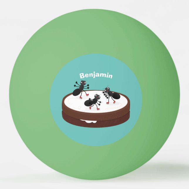 Happy ants ice skating on cookie cartoon ping pong ball (Front)