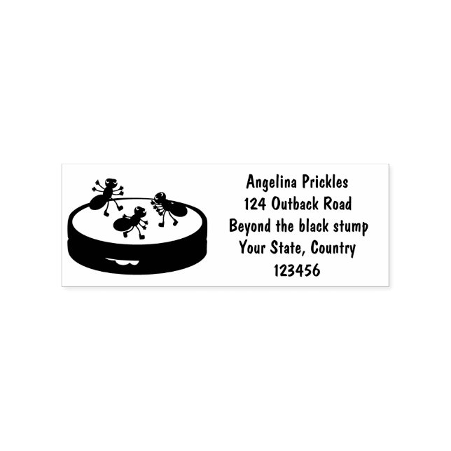Happy ants ice skating on cookie cartoon rubber stamp (Imprint)