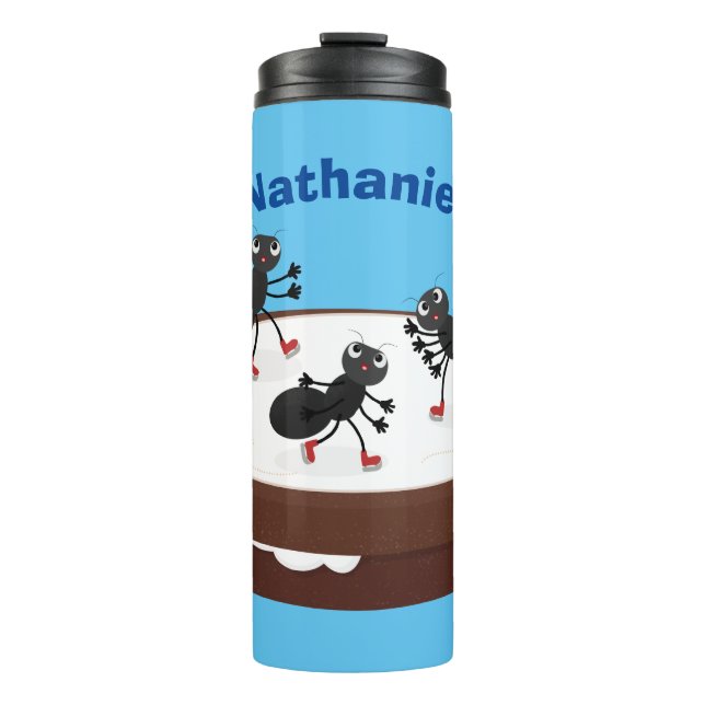 Happy ants ice skating on cookie cartoon thermal tumbler (Front)