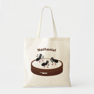 Happy ants ice skating on cookie cartoon tote bag