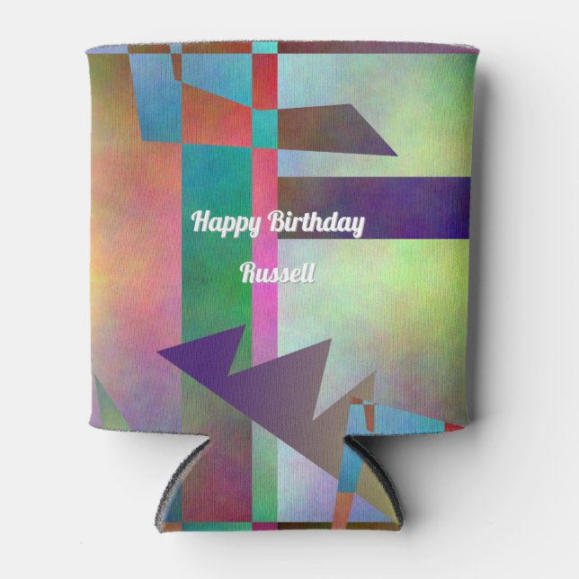 Happy Any Age Adult Birthday Abstract Pattern Can Cooler (Front)