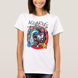 Happy Aquarius Purple Cartoon Vase spilling water T-Shirt