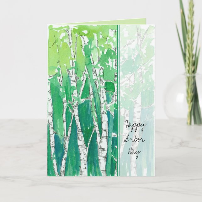 Happy Arbor Day Aspen Trees Watercolor Card (Front)