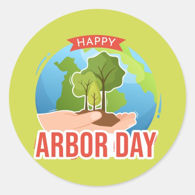 Happy Arbor Day Classic Round Sticker (Front)