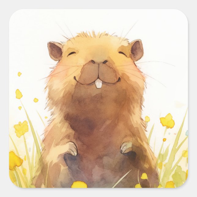 Happy as a Capybara Can Be Square Sticker (Front)