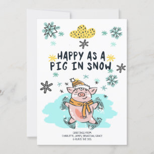 Happy As A Pig In Snow Christmas Holiday Card