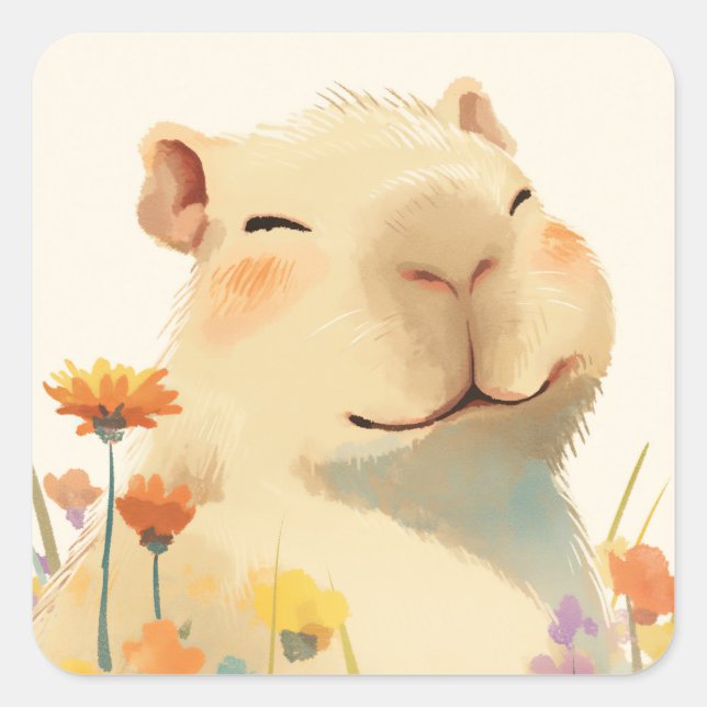 Happy as Capybara Square Sticker (Front)
