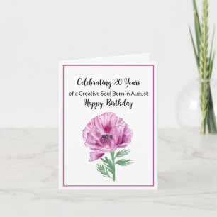 Happy August 20th Birthday Purple Poppy Card