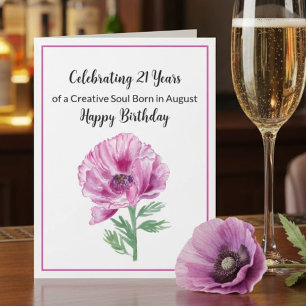 Happy August 21st Birthday Purple Poppy  Card